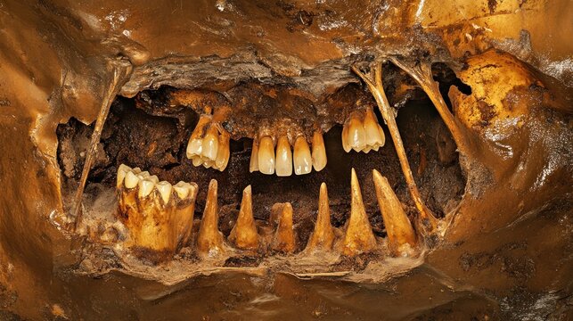 Animal skull close up teeth and jawbone