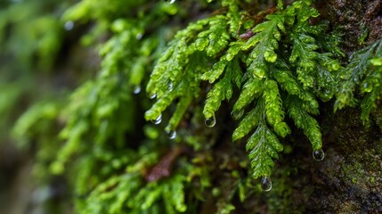 Fototapeta premium Closeup moss with dew drops