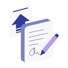 Semi 3D Digital Document Signing Icon for Modern Apps