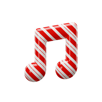 Candy Cane Striped Eighth Note Musical Symbol with Rounded Edges.