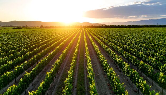 Aerial view of a vineyard at sunset (1)