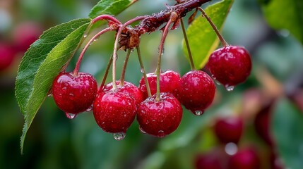 Fresh cherries on branch