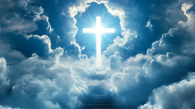 a cross on the gate of blue clouds