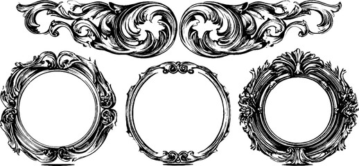 Elegant art nouveau circular frame set for decorative design and vintage craft projects