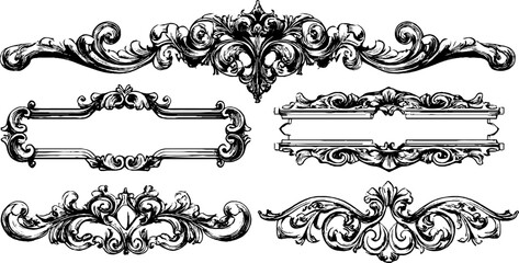 Decorative set of engraved chinese cloud curls for retro design and decor