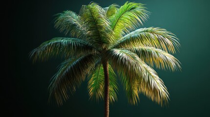Lush Green Palm Tree Fronds Against Dark Teal Background
