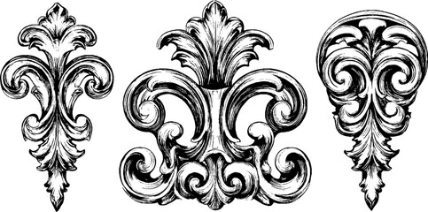Intricate renaissance grotesque ornament set for decorative design