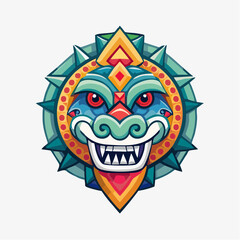 Pixel Art Dragon Head With Geometric Frame