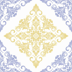 Gold And Lavender Damask Pattern On White Background
