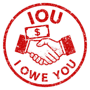 Rubber stamp design with IOU message in vintage style for debts