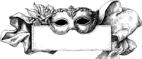Ornamental vintage frame with floral masquerade mask for decoration and design