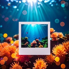 Underwater coral reef photo in instant frame