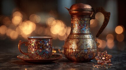 Ornate teapot and cup