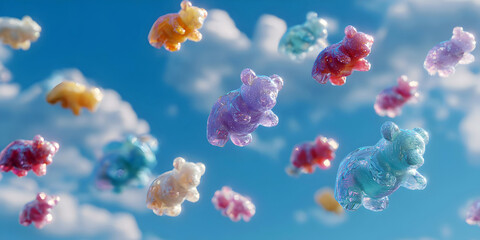 Skybound Sweets: Jelly Bears in Cloud Nine, ai generated.