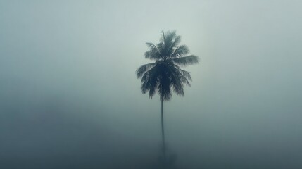 Obraz premium Lonely palm tree in fog