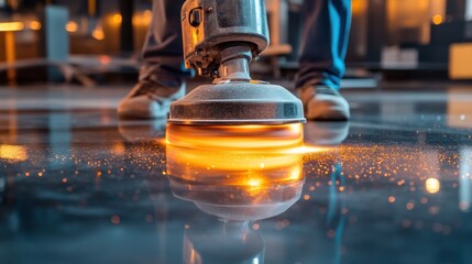 Industrial Grinding Machine Sparks Flying on Polished Floor