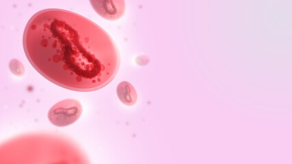 Molecules virus. Red cells dangerous disease. Viral pink background. Dangerous bacteria infecting body. Pandemic virus destroying health. Molecules disease causing pandemic. Space for text. 3d image