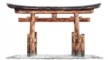 Traditional Japanese Wooden Torii Gate Illustration