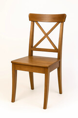 Classic Wooden Chair with X-Back Design &ndash; Rustic Seating Isolated on White Background