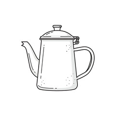 Simple line drawing of a vintage-style metal coffee pot.