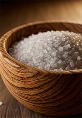 Wooden Bowl of Coarse Sea Salt.