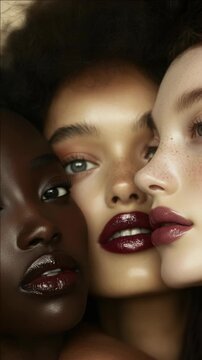 Close-up of four diverse faces stitched together with a pixelated texture effect, celebrating the beauty and uniqueness of each individual.