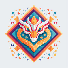 Fototapeta premium Pixel Art Golden Dragon in Diamond Frame
