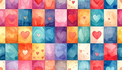 Colorful heart-shaped design in a repeating square pattern