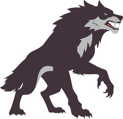 A detailed pixel art illustration showcases a powerful werewolf, rendered in shades of gray and black