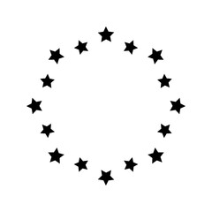 Circular frame with stars isolated on white background. Round prize, success, winning or award banner. Starry ring emblem or stamp print with empty space inside. Vector graphic illustration.