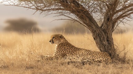 Cheetah resting under tree