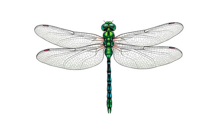 Detailed Dragonfly with White Spotted Wings and Green Thorax on Transparent Background for Textile Design and Spring Decoration