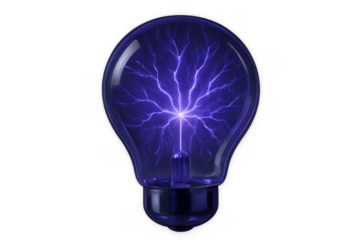 Plasma globe shining inside light bulb with transparent background