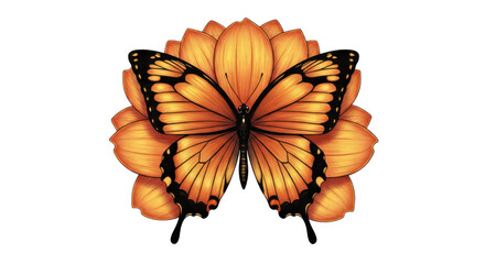 Orange Butterfly on Amber Flower Blossom with Transparent Background, Perfect for Textile Design and Springtime Branding