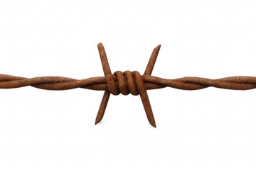 Rusty barbed wire isolated on transparent background, symbolizing danger, security, and confinement