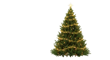 Fototapeta premium Decorated Christmas Tree with Star and Lights on Black Background
