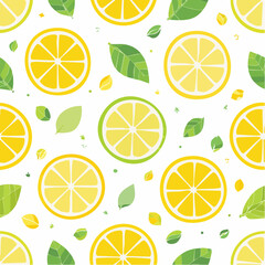 Pixel Art Lemon And Lime Slices With Green Leaves On White Background