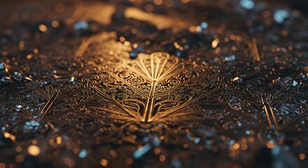 a close up of a gold and black pattern