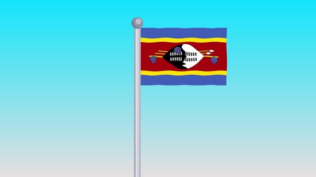 Eswatini Flag Waving in the Wind On Blue Sky Background