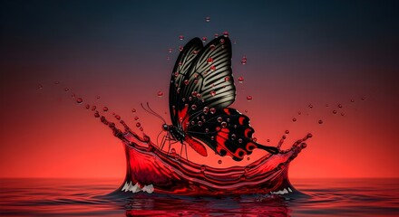 red butterfly on black background