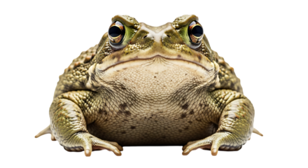 Close up portrait of a green amphibian with bulging eyes looking directly at the viewer image capture on transparent background