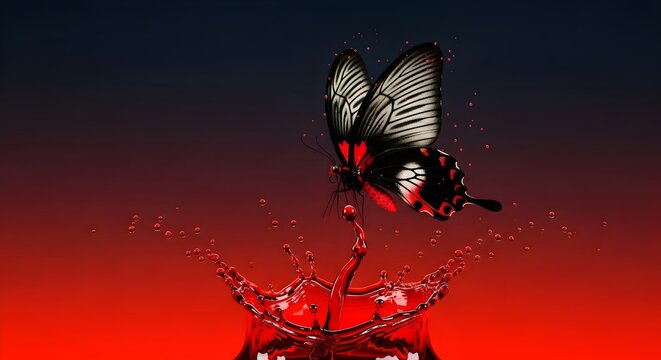 red butterfly on black background