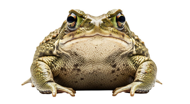 Close up portrait of a green amphibian with bulging eyes looking directly at the viewer image capture on transparent background