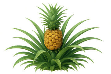 Fototapeta premium Ripe pineapple growing amidst its green leaves, isolated on a transparent background, ready for use in various projects