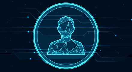Digital identity concept with a futuristic low poly human avatar for biometric facial recognition and online security