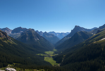 Fototapeta premium Panoramic view of the green valley and mountains in the italian dolomites