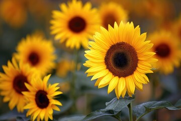 Obraz premium Vibrant sunflowers in a field.