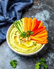 Colorful hummus with vegetables