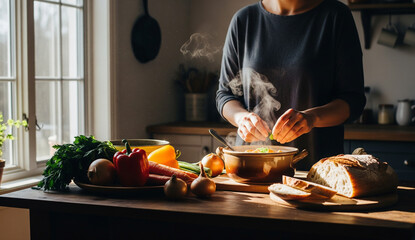 young woman cooking in the kitchen