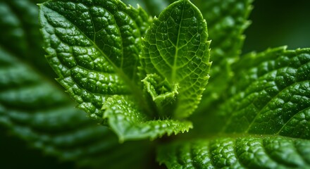 Fresh mint leaves macro shot